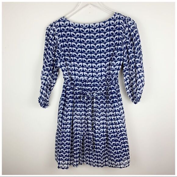 Aqua Blue/White Sheer Print Boho Babydoll Dress - Picture 16 of 16